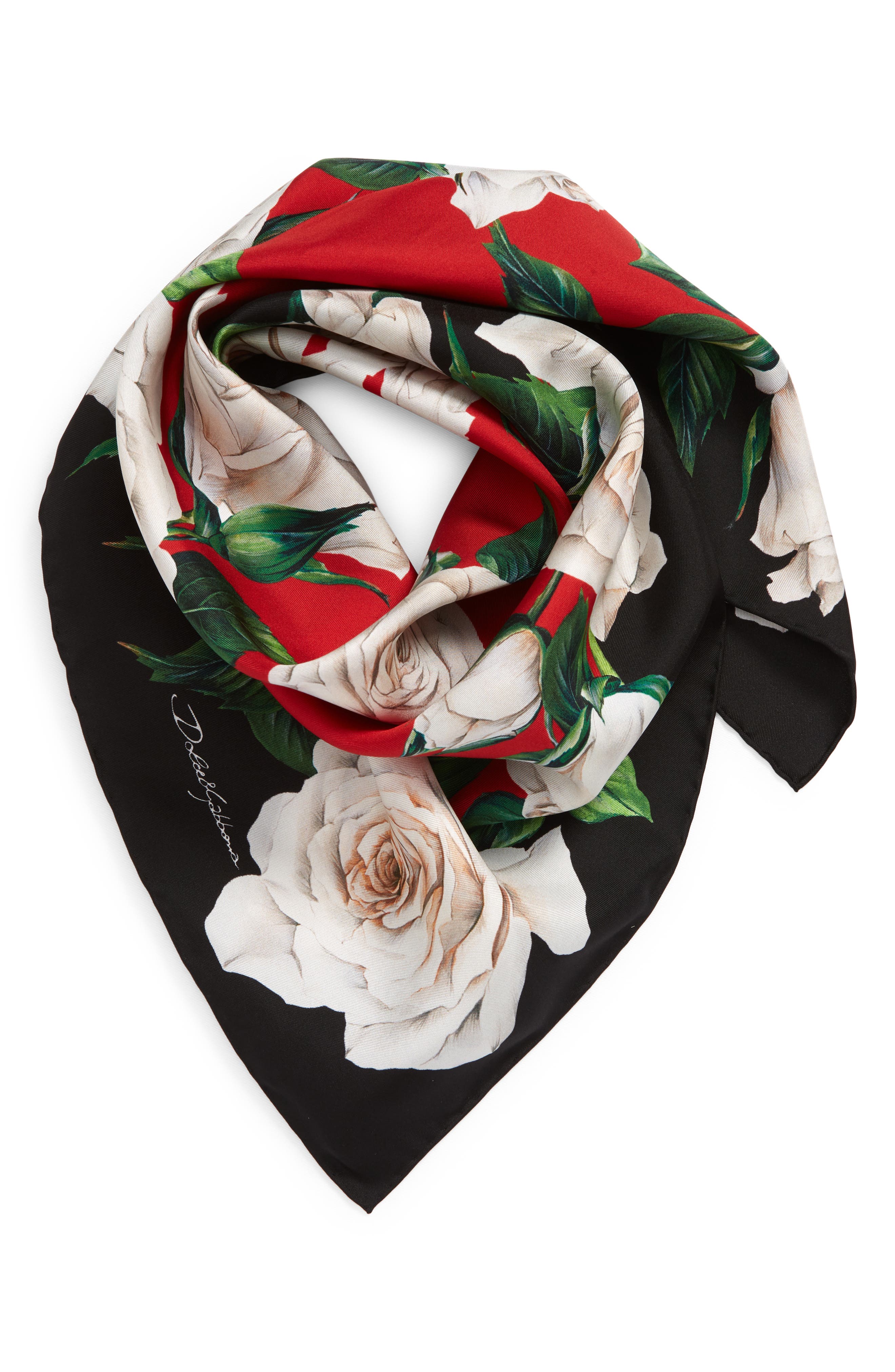 Red Black Abstract Print Fine Silk Square Scarf Red Black Abstract Print Fine Silk Square Scarf